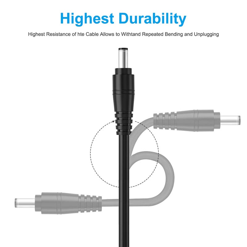 SIOCEN DC Power Pigtail Cable,16AWG DC Plug Barrel Connector Male 2.1mm x 5.5mm Male Plug to Bare Wire Open End Power Wire Supply Repair Cord for CCTV Security Camera,12V 24V 36V Adapter 3ft (16AWG) - Image 3